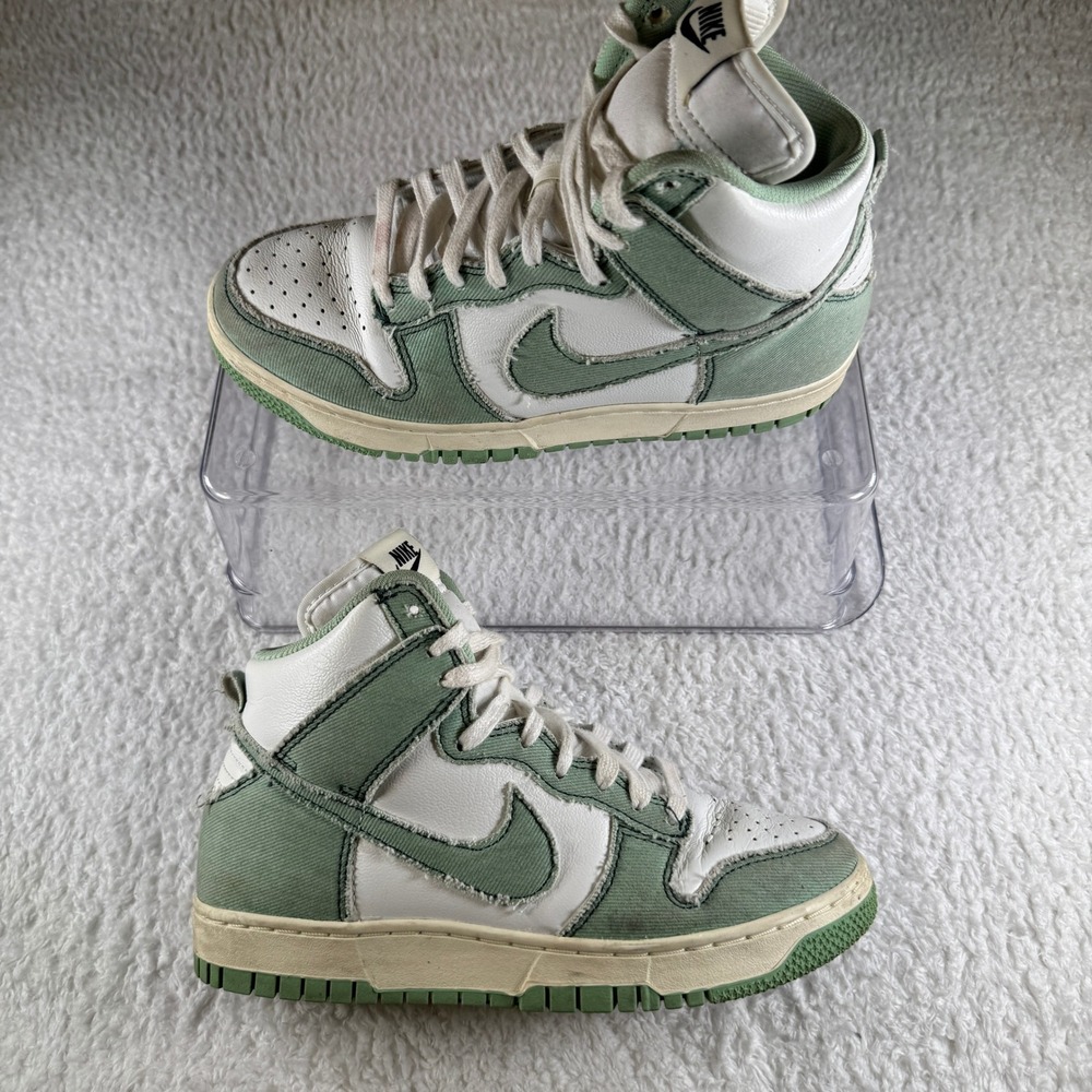 Nike Dunk High 1985 Womens Size 6.5 White Green Denim Basketball Shoes Sneakers